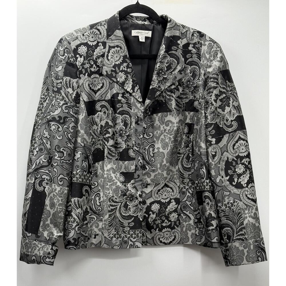 Coldwater Creek Blazer Womens XL Black Gray Floral Paisley Jacket